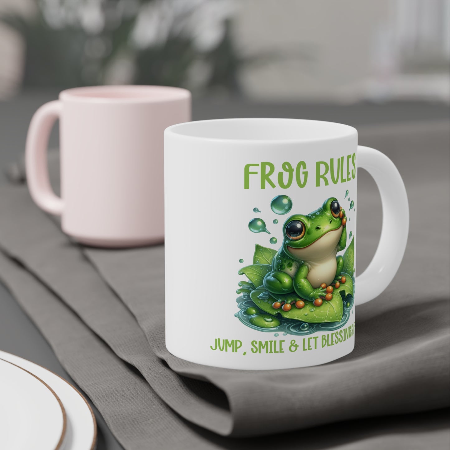 Frog rules Jump smile let the blessings flow, Frog Mug