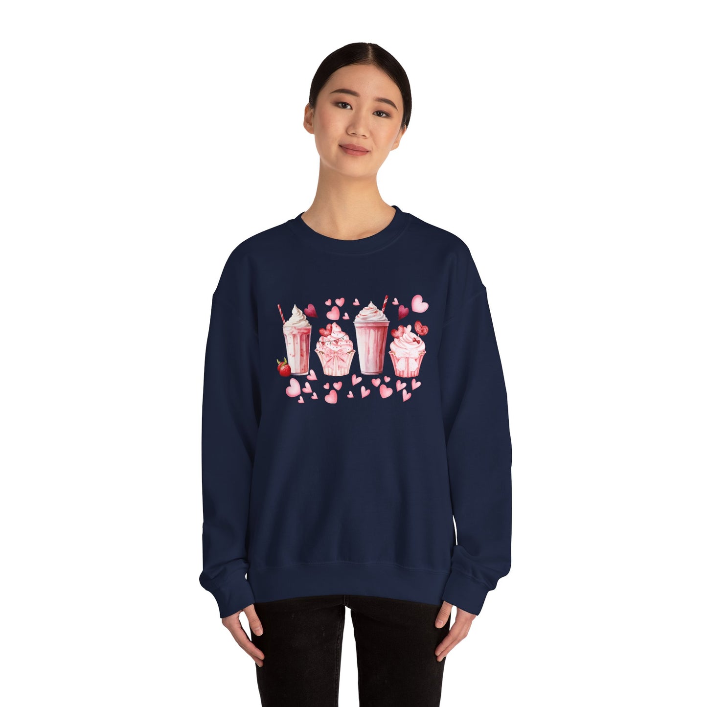 Sweet Treats Love Sweatshirt, Cozy Valentine's Gift, Cute Cupcake Apparel, Dessert Lover Crewneck, Girls' Night Out Style, Heart-Themed