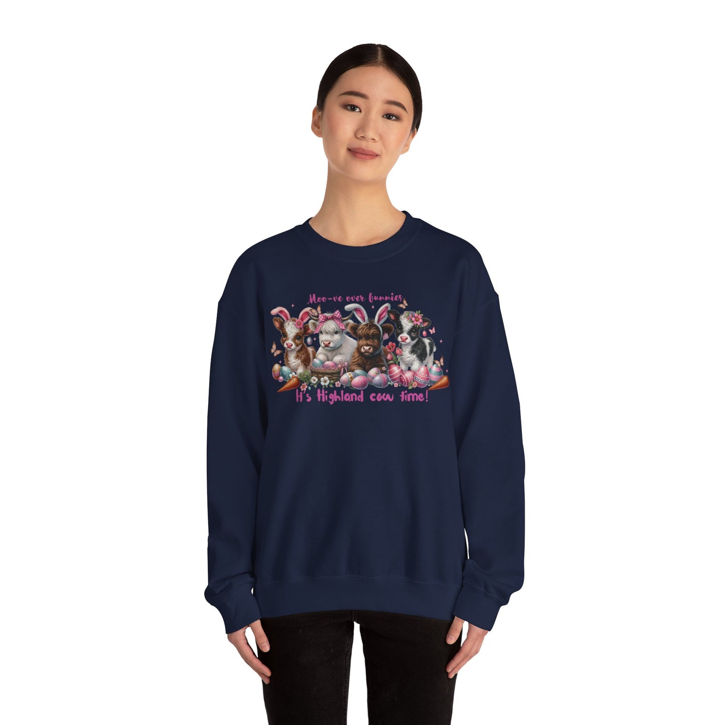 "Moo-ve over bunnies its Highland Cow time!" Easter Sweatshirt
