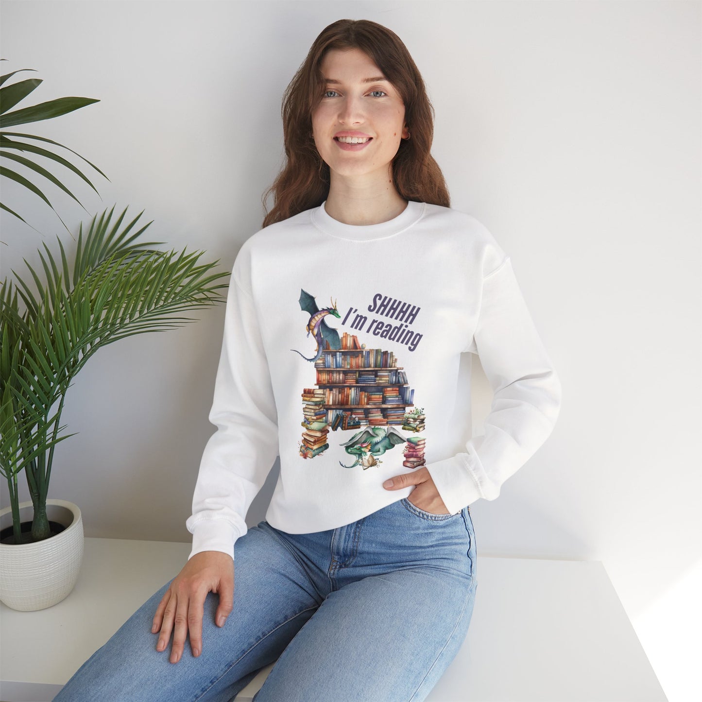 Dragons & Books – Cozy Fantasy Sweatshirt for Readers and Dreamers Book Lover Crewneck, Reader Jumper, Literary Gift, Bibliophile Apparel
