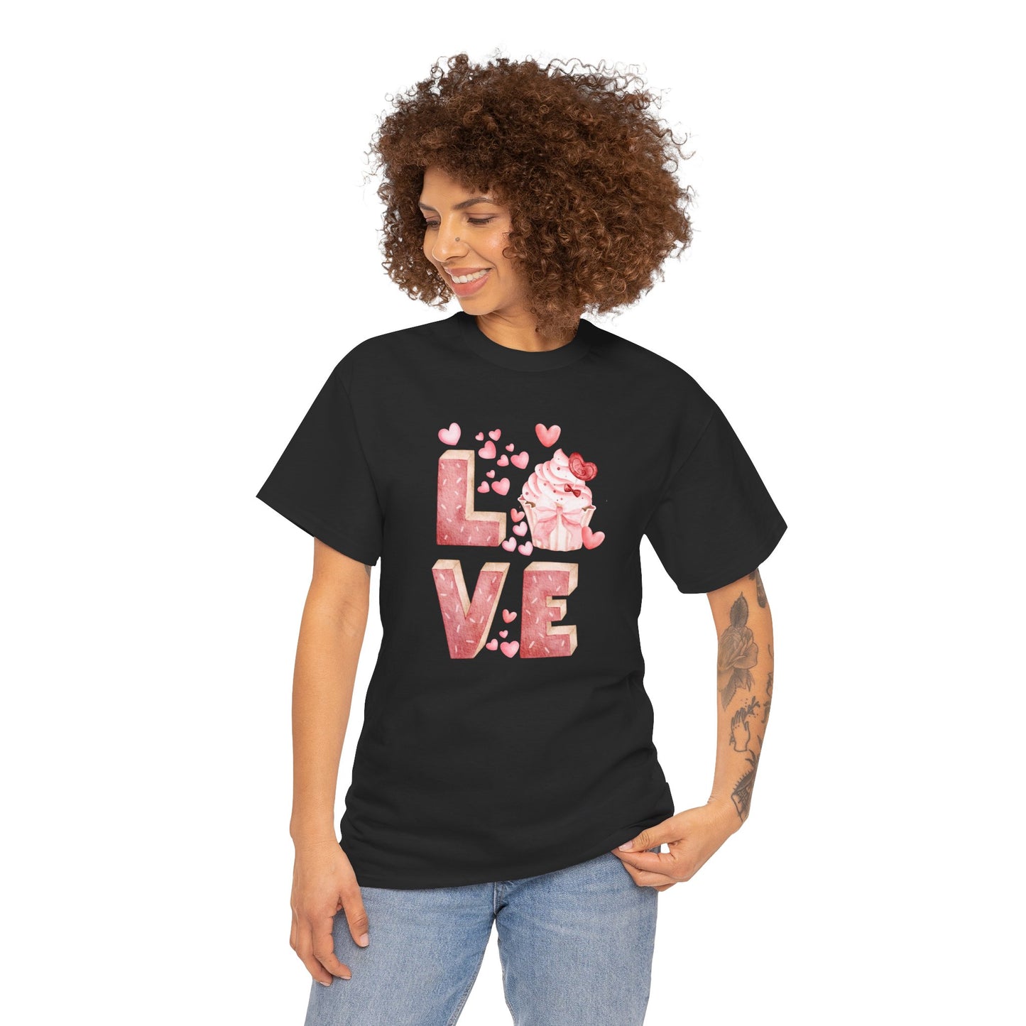 Cute Pink Love Cupcake Graphic Tee cupcake lover, Couples Gift, Unisex T-Shirt, Sweetheart Shirt, Heart Print Apparel, Romantic Wear