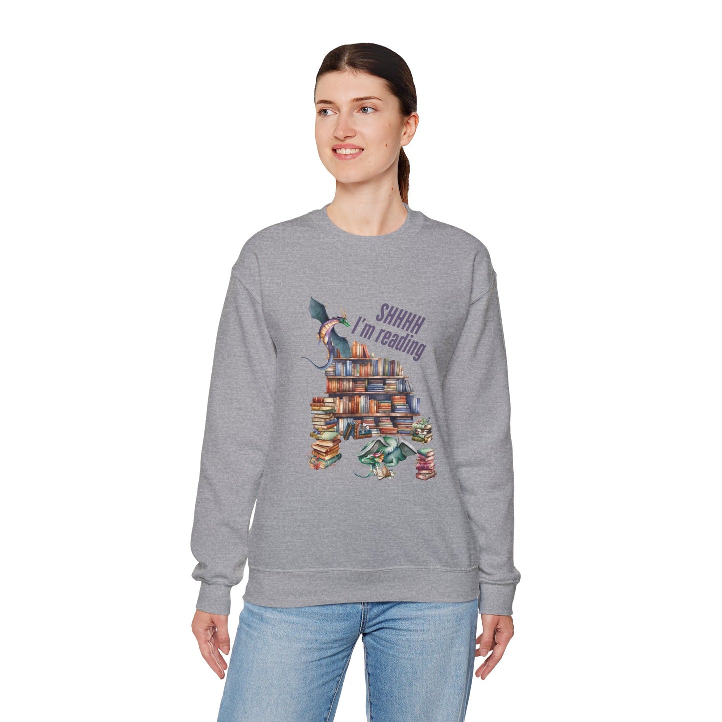 Dragons & Books – Cozy Fantasy Sweatshirt for Readers and Dreamers Book Lover Crewneck, Reader Jumper, Literary Gift, Bibliophile Apparel