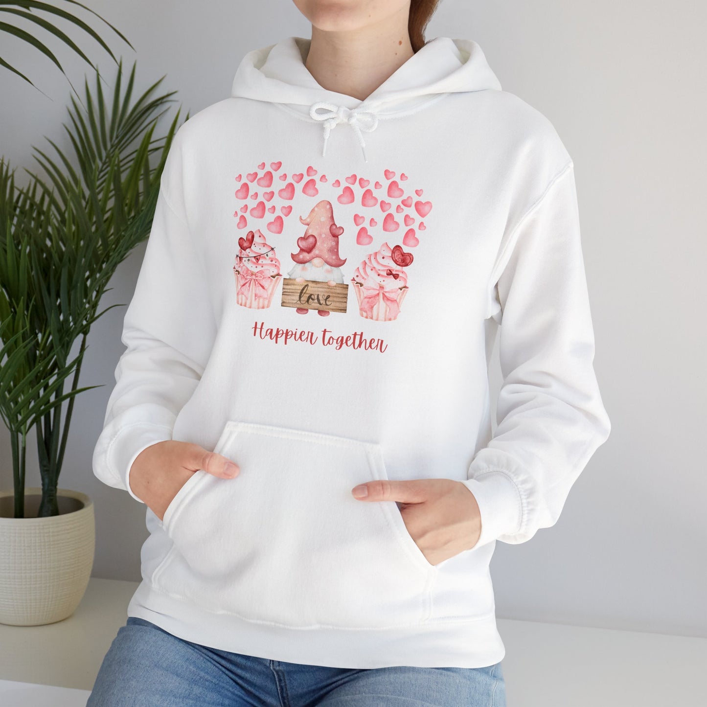 Cute 'Love Happier Together' Couples Hoodie, Valentine's Gift, Cozy Apparel, Unisex Sweatshirt, Cute Love Design,
