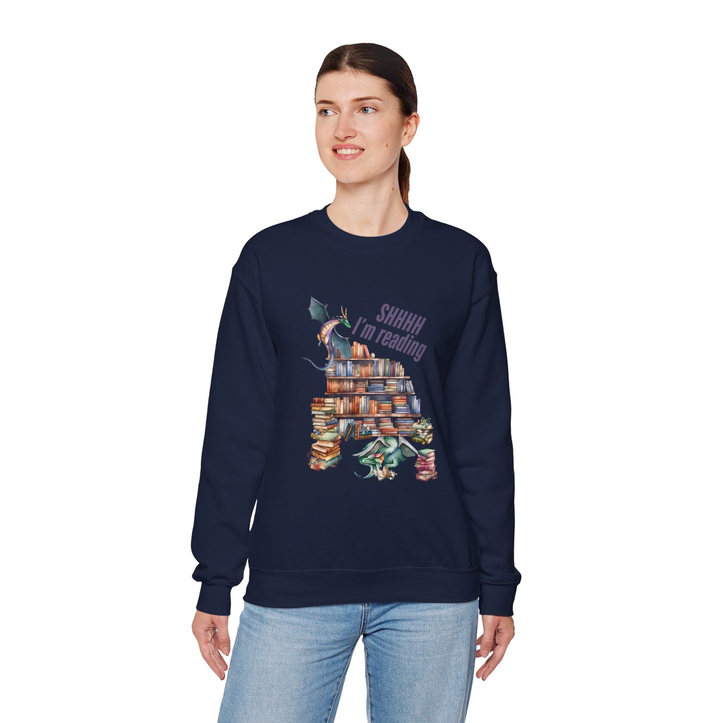 Dragons & Books – Cozy Fantasy Sweatshirt for Readers and Dreamers Book Lover Crewneck, Reader Jumper, Literary Gift, Bibliophile Apparel