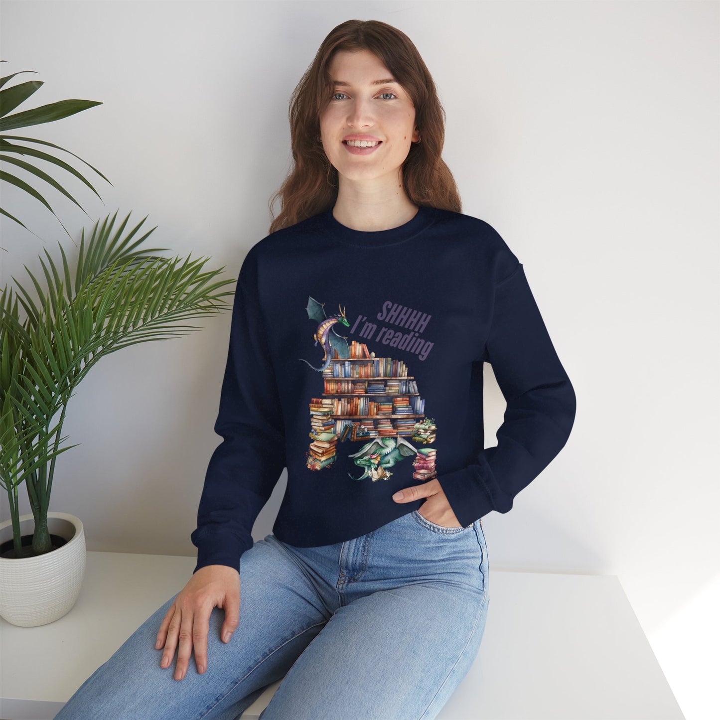 Dragons & Books – Cozy Fantasy Sweatshirt for Readers and Dreamers Book Lover Crewneck, Reader Jumper, Literary Gift, Bibliophile Apparel