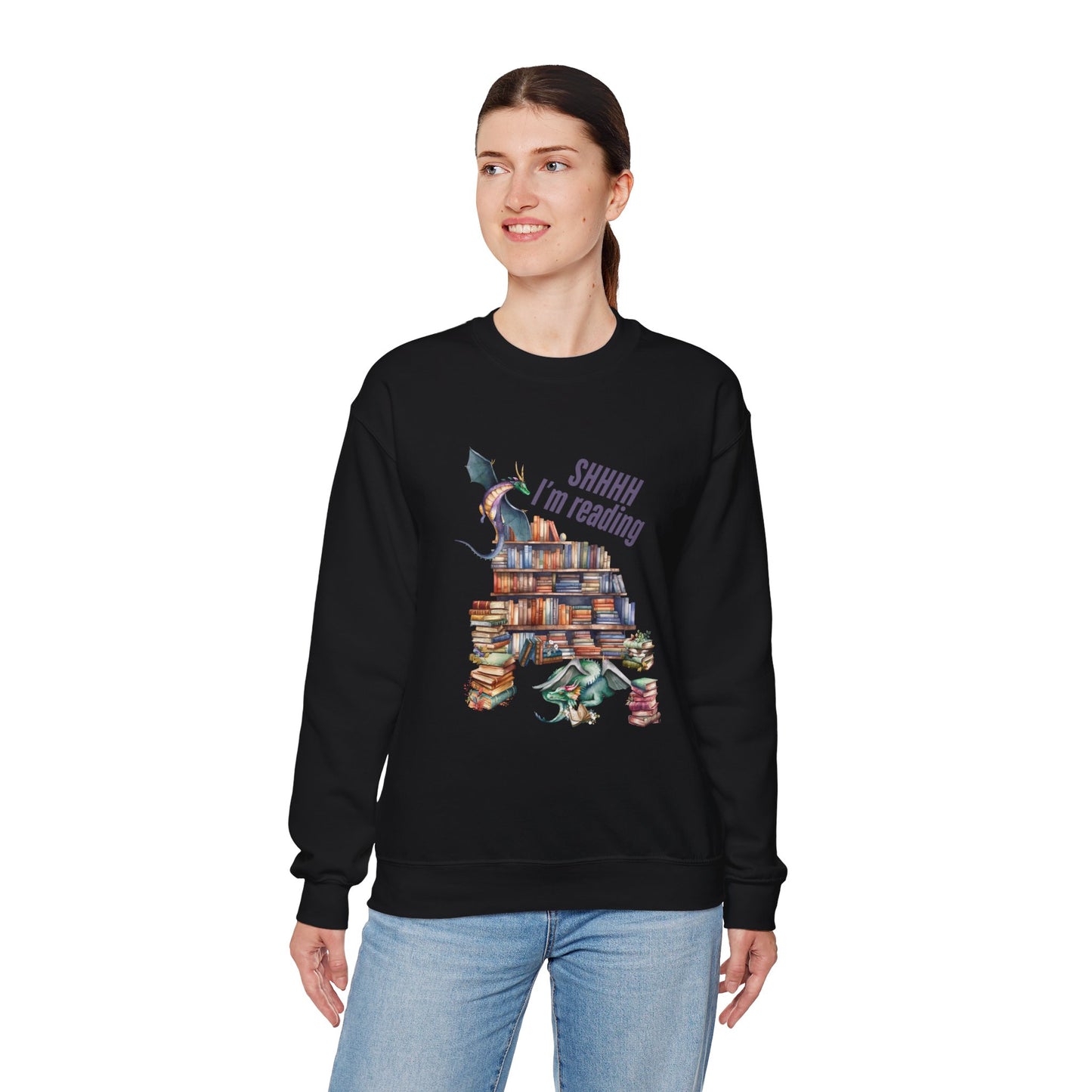 Dragons & Books – Cozy Fantasy Sweatshirt for Readers and Dreamers Book Lover Crewneck, Reader Jumper, Literary Gift, Bibliophile Apparel