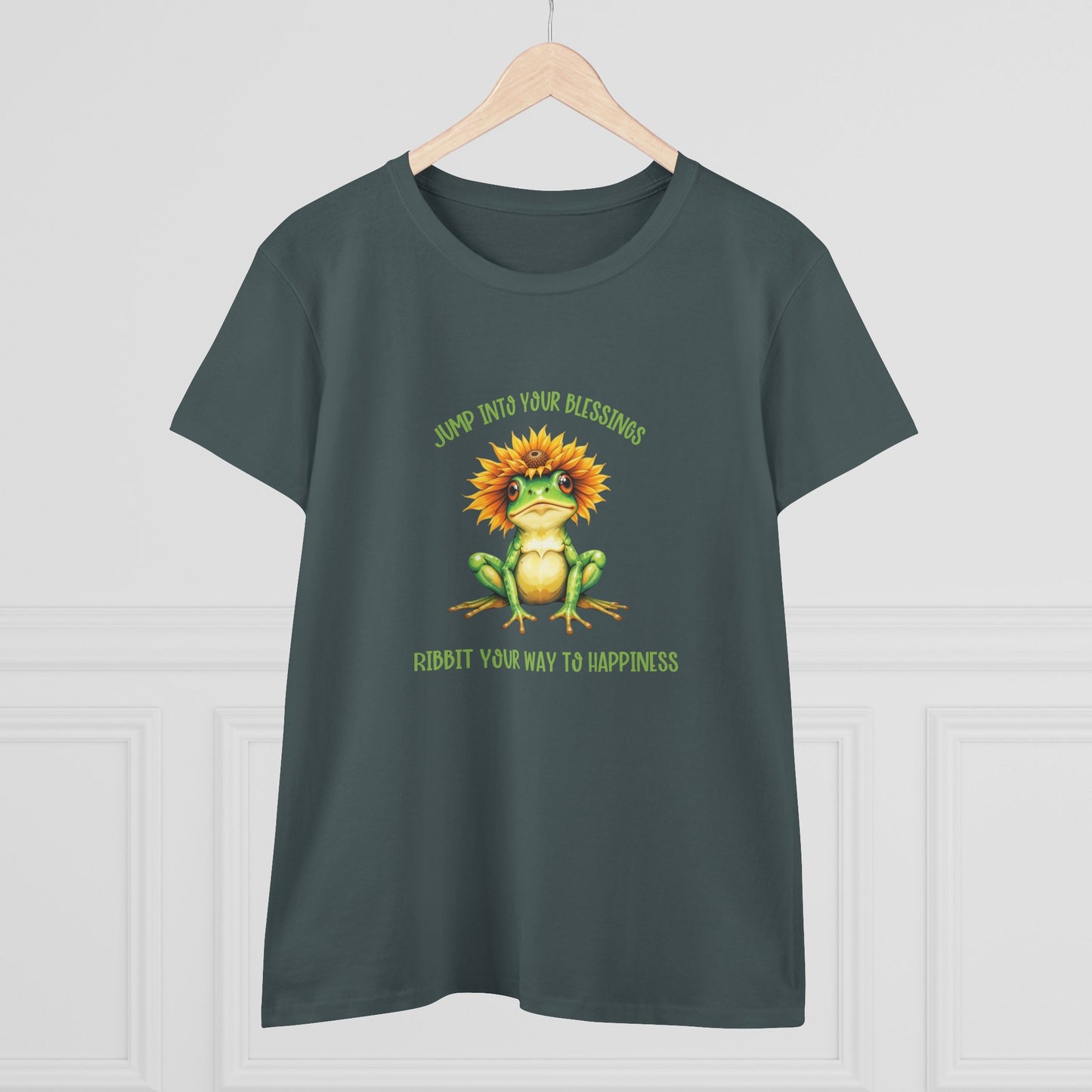 Jump Into Your Blessings Ribbit your way to happiness cute frog Womans semi fit tee