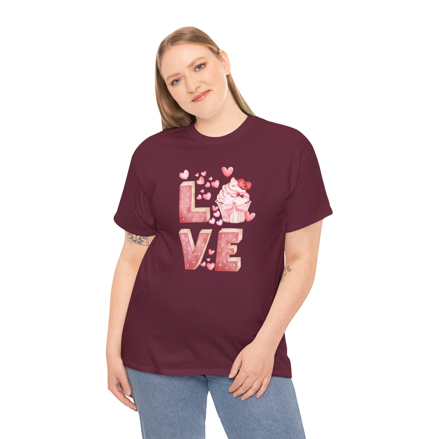 Cute Pink Love Cupcake Graphic Tee cupcake lover, Couples Gift, Unisex T-Shirt, Sweetheart Shirt, Heart Print Apparel, Romantic Wear