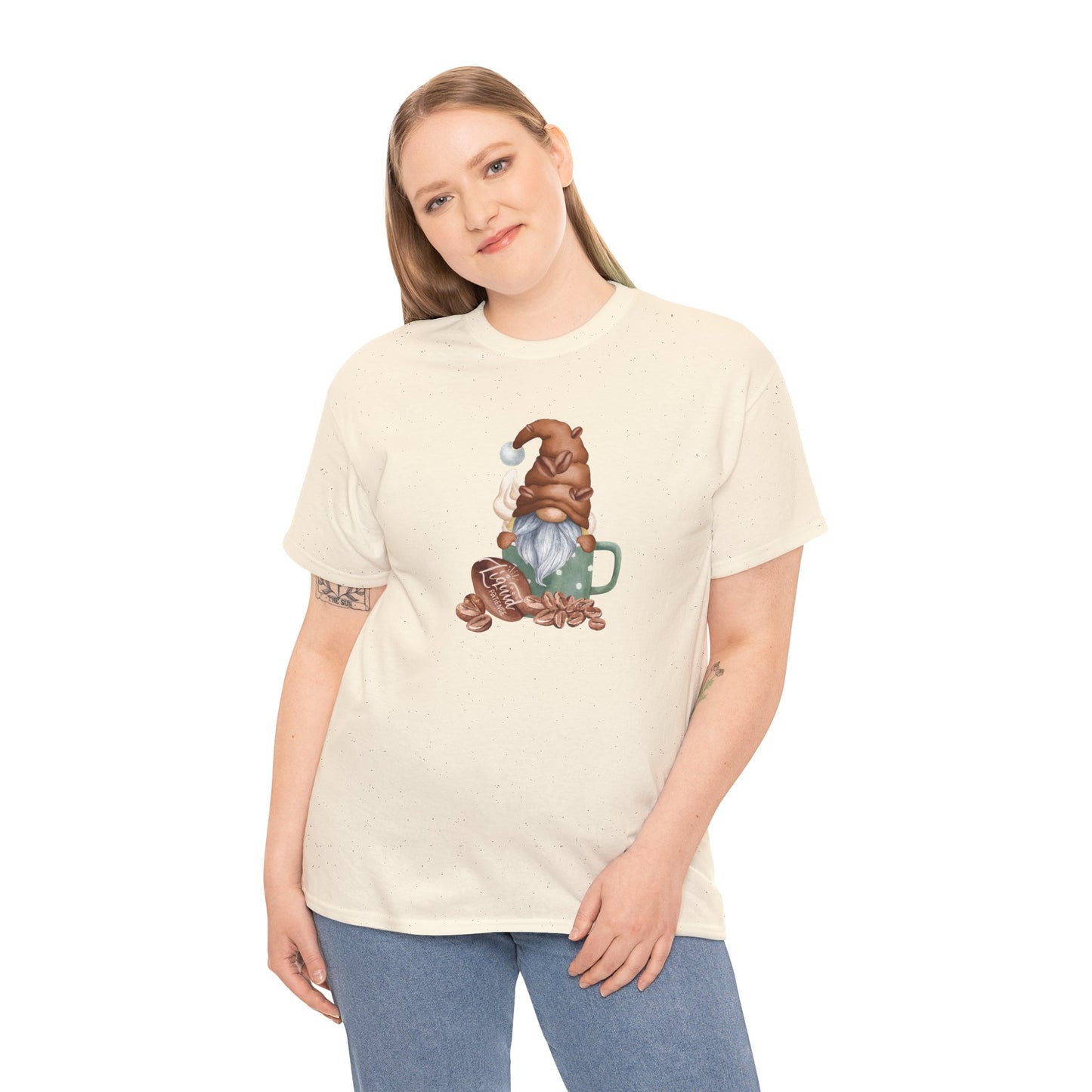 Cozy Coffee Gnome Tee, Unisex Heavy Cotton Tee, Perfect for Coffee Lovers, Holiday Gift, Cute Gnome Shirt, Casual Wear, Festive Attire