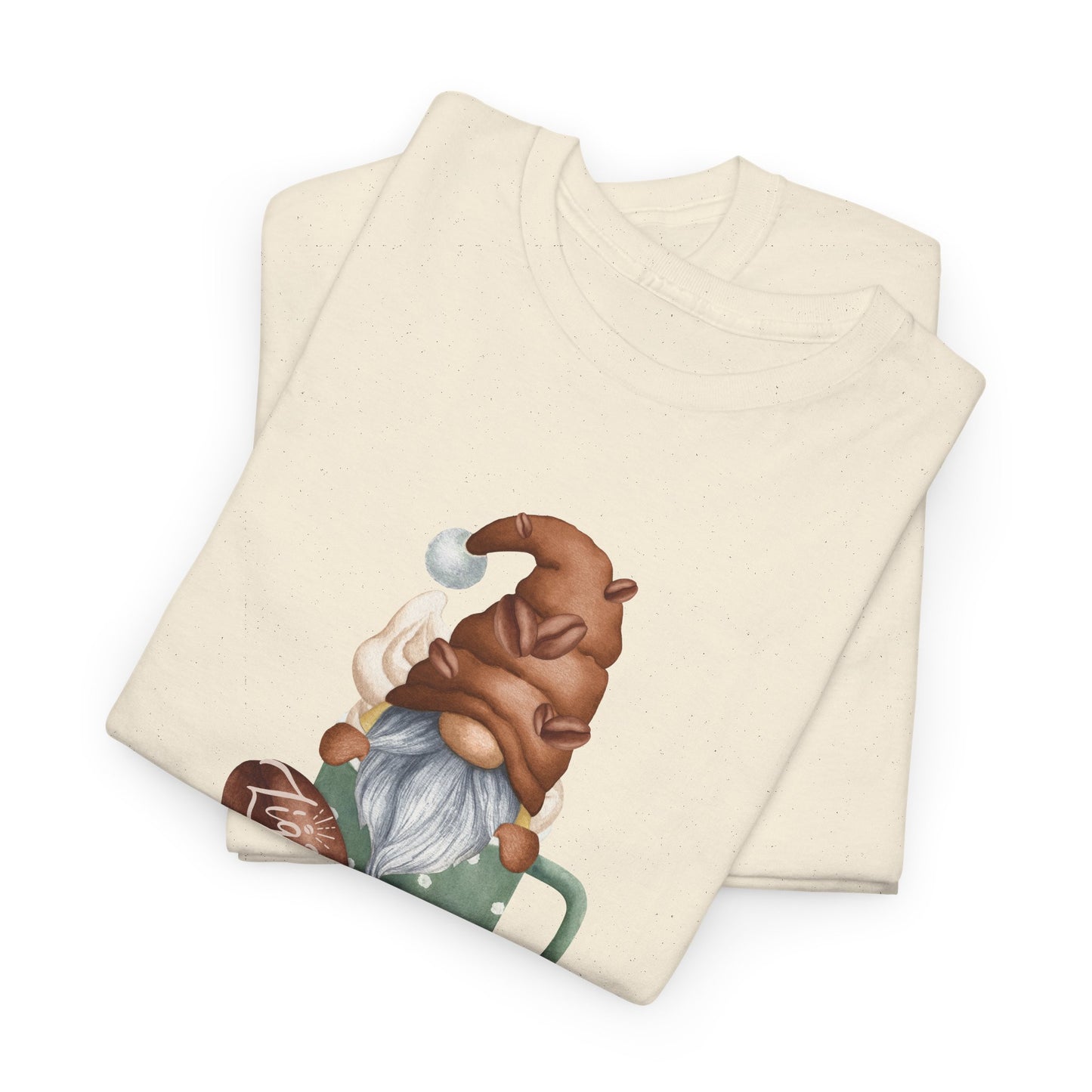 Cozy Coffee Gnome Tee, Unisex Heavy Cotton Tee, Perfect for Coffee Lovers, Holiday Gift, Cute Gnome Shirt, Casual Wear, Festive Attire