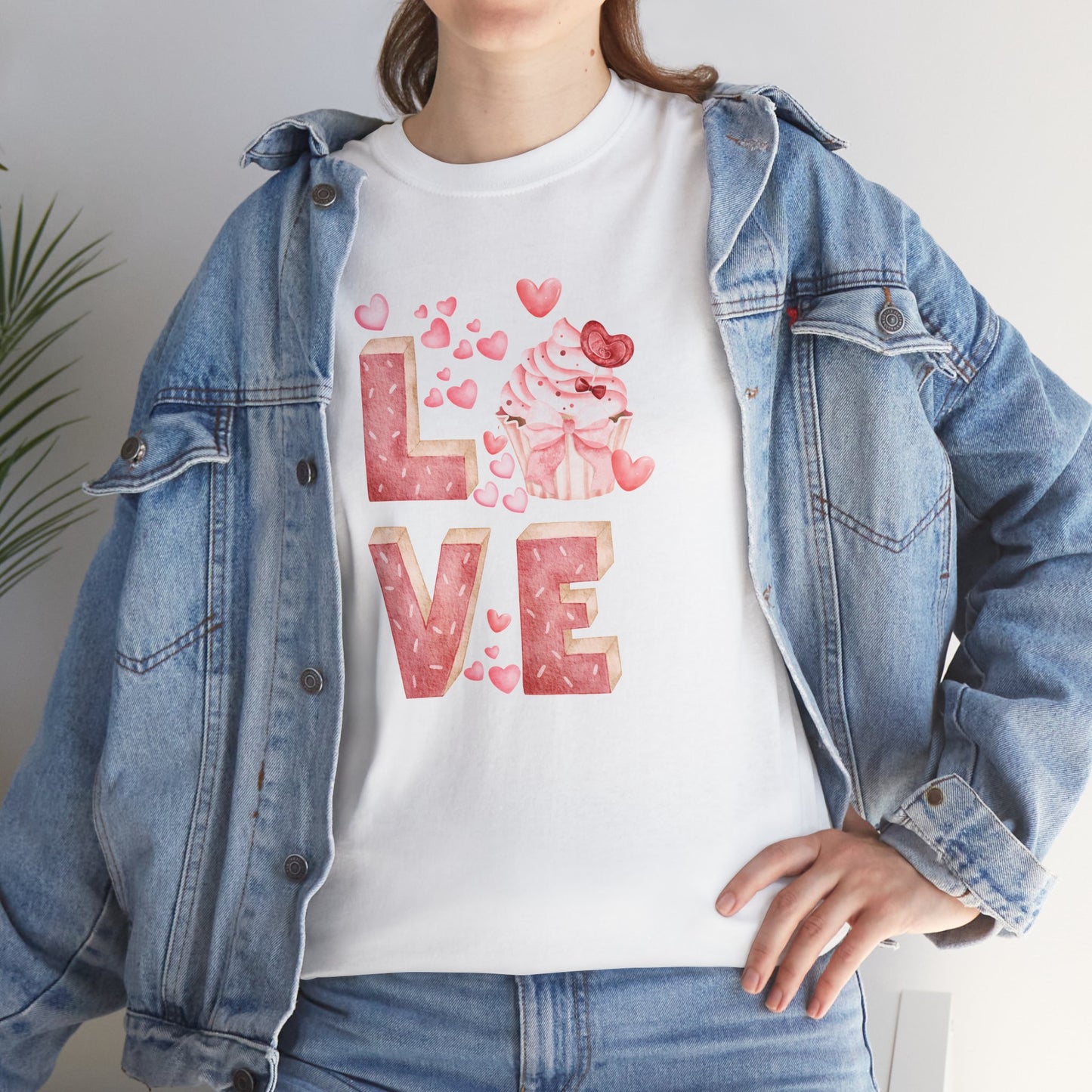 Cute Pink Love Cupcake Graphic Tee cupcake lover, Couples Gift, Unisex T-Shirt, Sweetheart Shirt, Heart Print Apparel, Romantic Wear