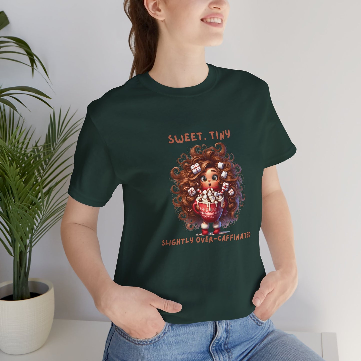 Sweet Tiny Over-Caffeinated Tee, Funny T-Shirt, Gift for Coffee Lovers, Cute Humor Top, Unisex Short Sleeve Shirt