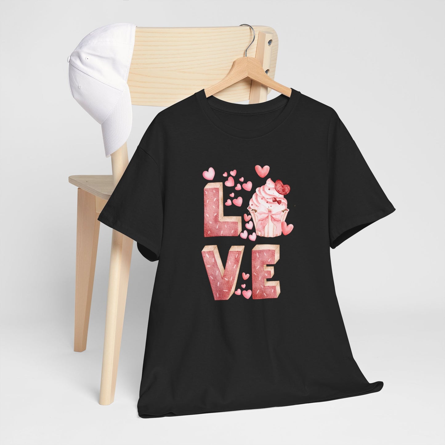 Cute Pink Love Cupcake Graphic Tee cupcake lover, Couples Gift, Unisex T-Shirt, Sweetheart Shirt, Heart Print Apparel, Romantic Wear