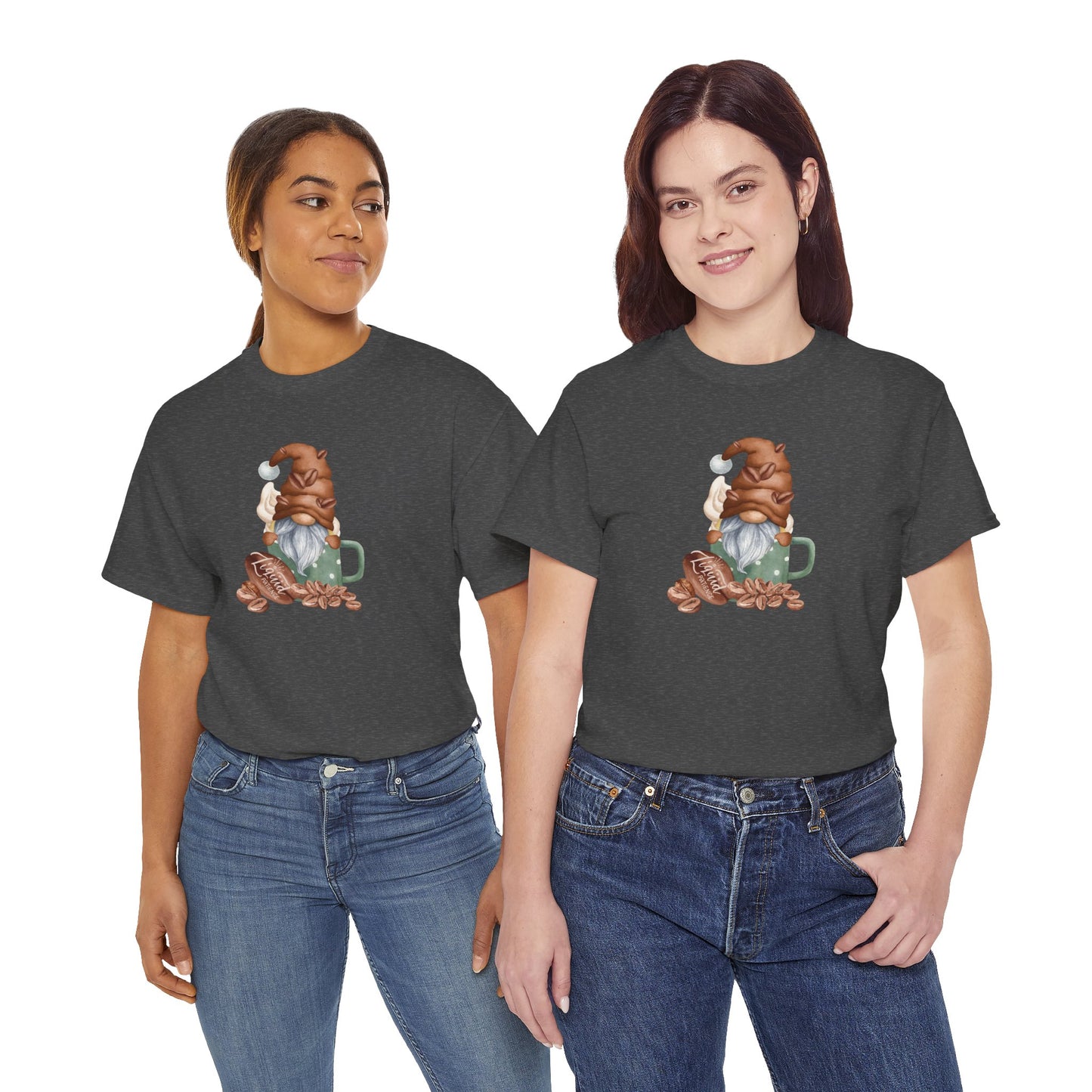 Cozy Coffee Gnome Tee, Unisex Heavy Cotton Tee, Perfect for Coffee Lovers, Holiday Gift, Cute Gnome Shirt, Casual Wear, Festive Attire