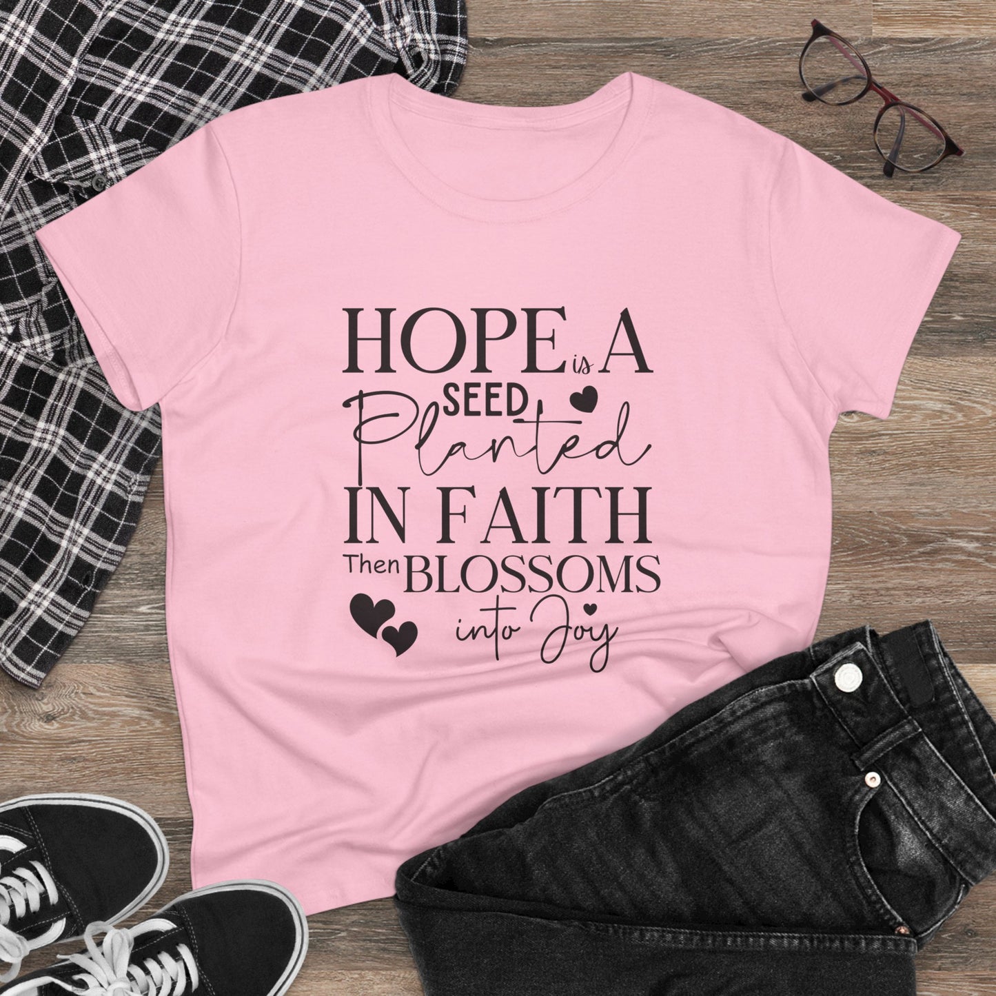 Hope is a seed planted in faith that turns into joy", Women's Semi Fit Tee