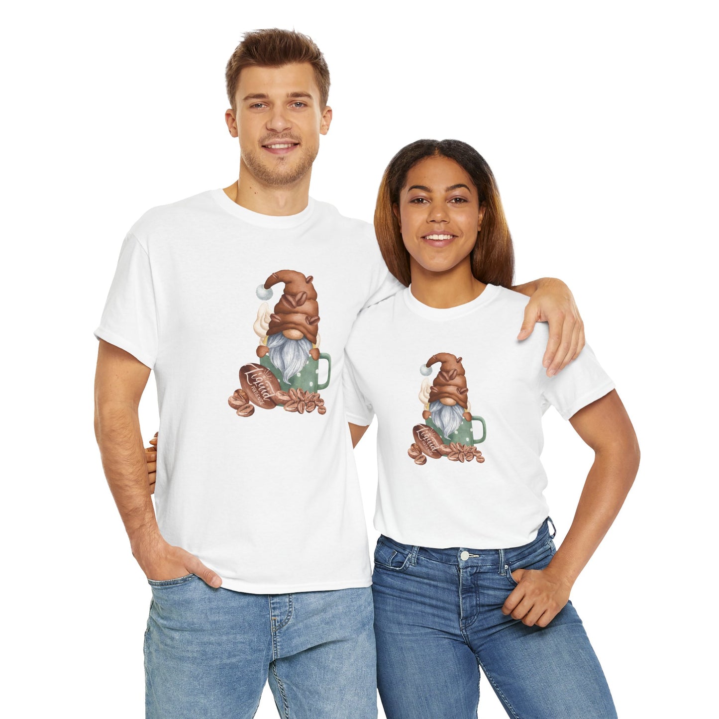 Cozy Coffee Gnome Tee, Unisex Heavy Cotton Tee, Perfect for Coffee Lovers, Holiday Gift, Cute Gnome Shirt, Casual Wear, Festive Attire