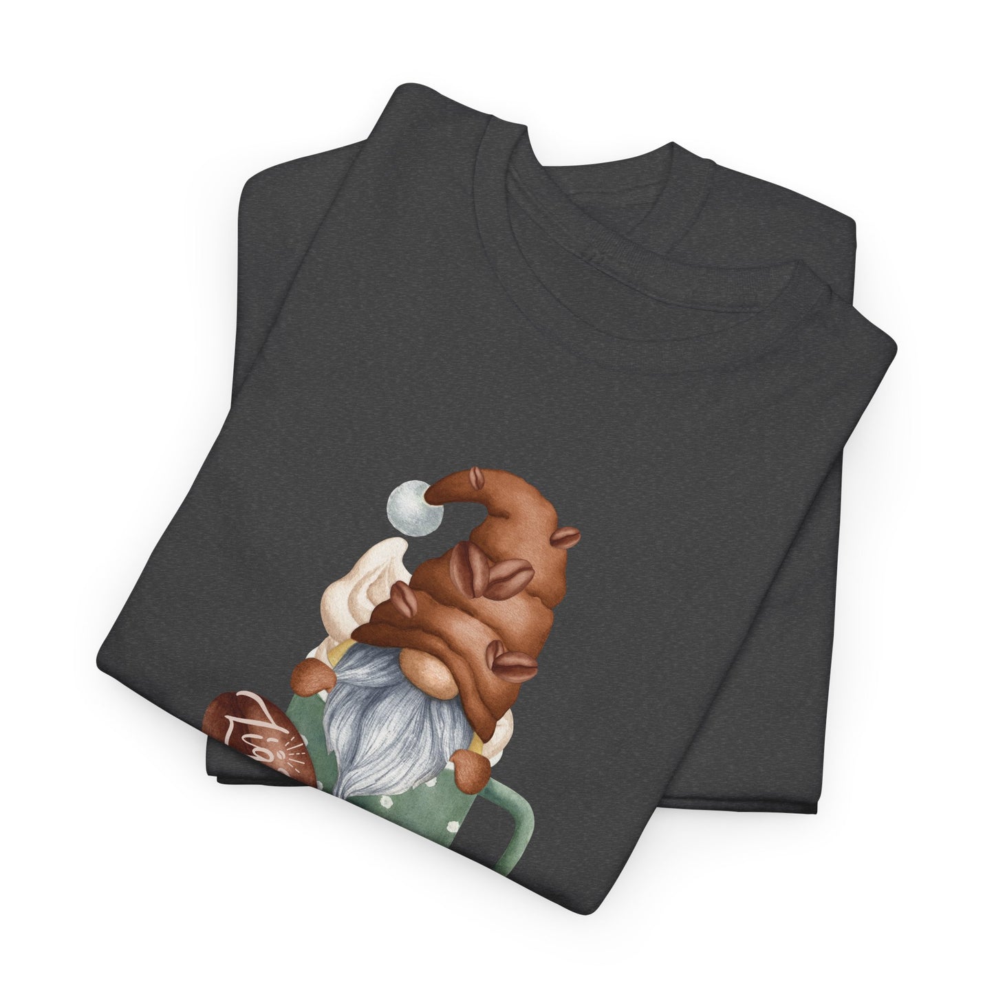 Cozy Coffee Gnome Tee, Unisex Heavy Cotton Tee, Perfect for Coffee Lovers, Holiday Gift, Cute Gnome Shirt, Casual Wear, Festive Attire