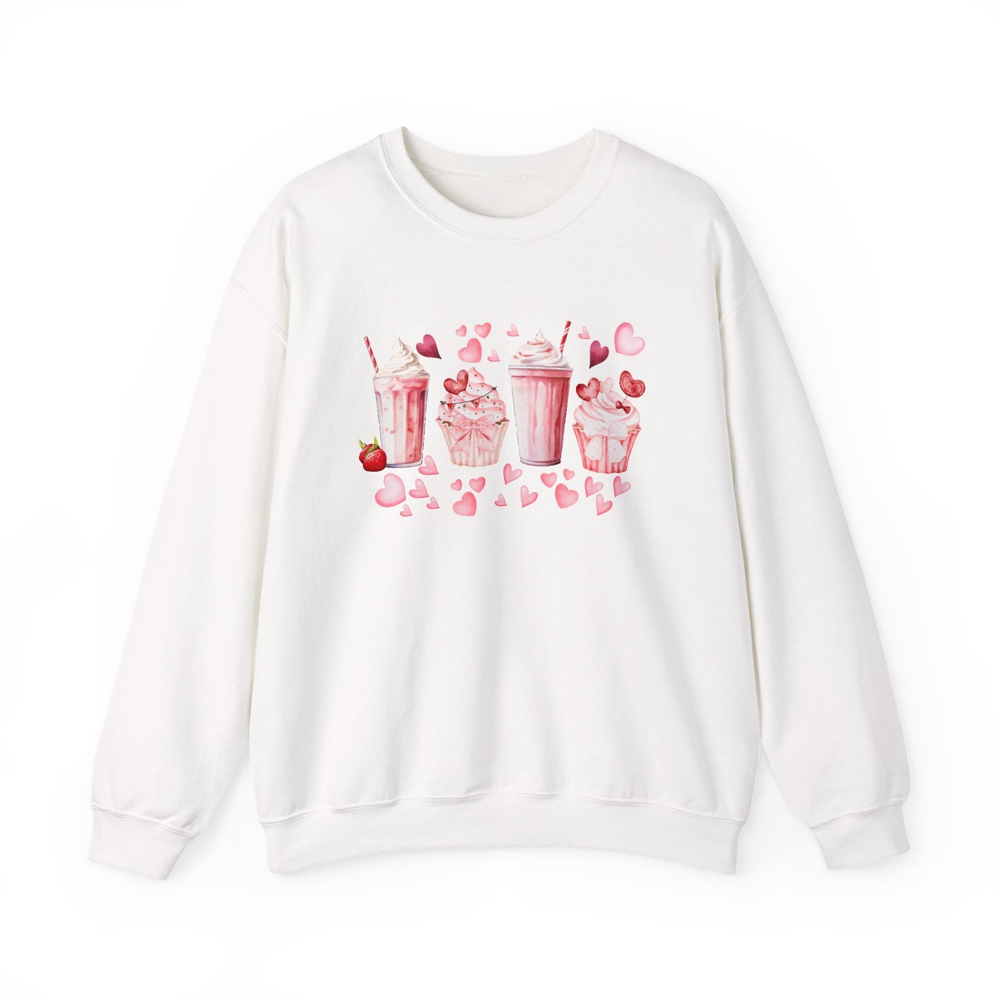 Sweet Treats Love Sweatshirt, Cozy Valentine's Gift, Cute Cupcake Apparel, Dessert Lover Crewneck, Girls' Night Out Style, Heart-Themed