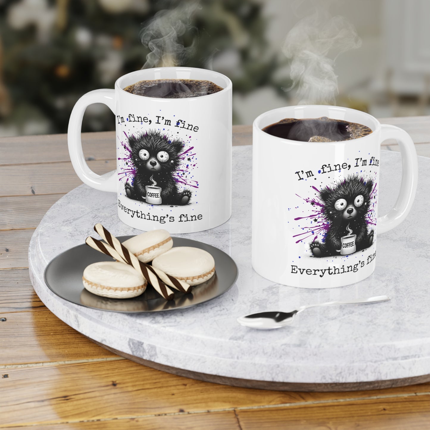 “I’m Fine, I’m Fine Everything’s Fine” Frazzled Bear Ceramic Mug , Gift for bear Lovers, Funny Mugs for Coffee