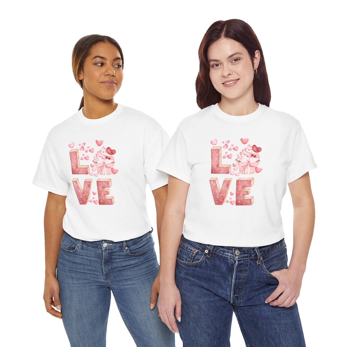 Cute Pink Love Cupcake Graphic Tee cupcake lover, Couples Gift, Unisex T-Shirt, Sweetheart Shirt, Heart Print Apparel, Romantic Wear