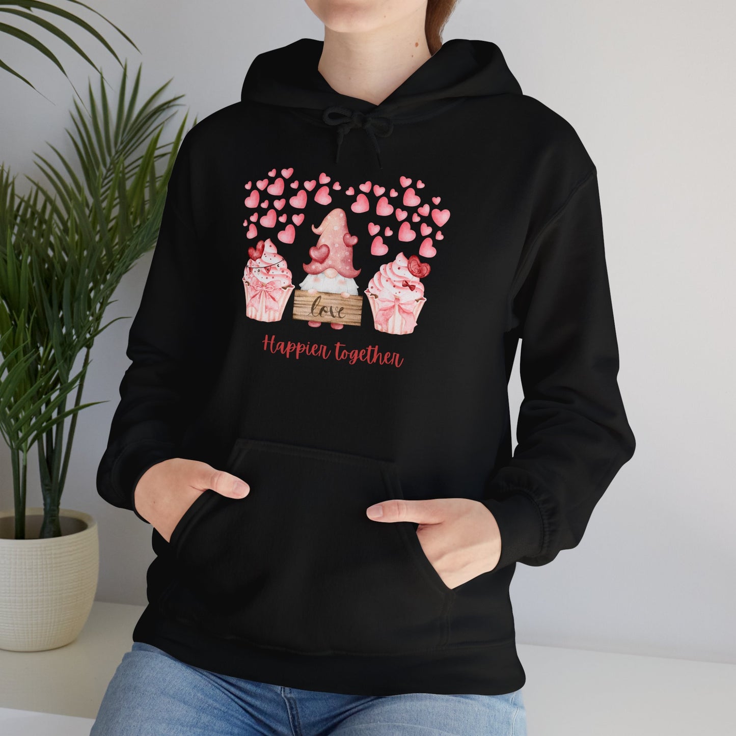 Cute 'Love Happier Together' Couples Hoodie, Valentine's Gift, Cozy Apparel, Unisex Sweatshirt, Cute Love Design,