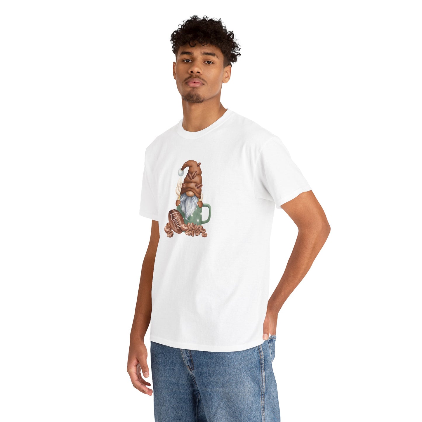 Cozy Coffee Gnome Tee, Unisex Heavy Cotton Tee, Perfect for Coffee Lovers, Holiday Gift, Cute Gnome Shirt, Casual Wear, Festive Attire
