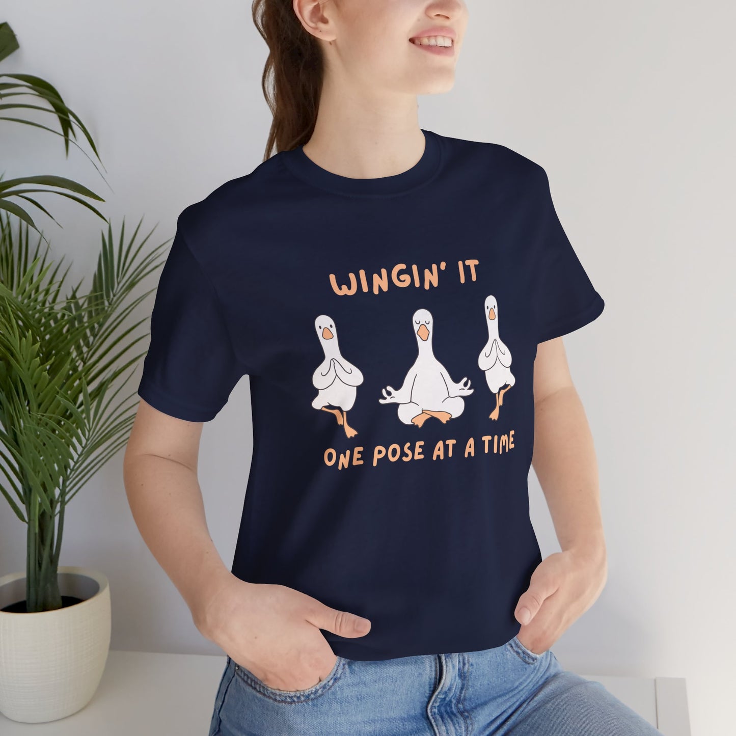 Wingin It One Pose at a Time Silly Goose Yoga Shirt