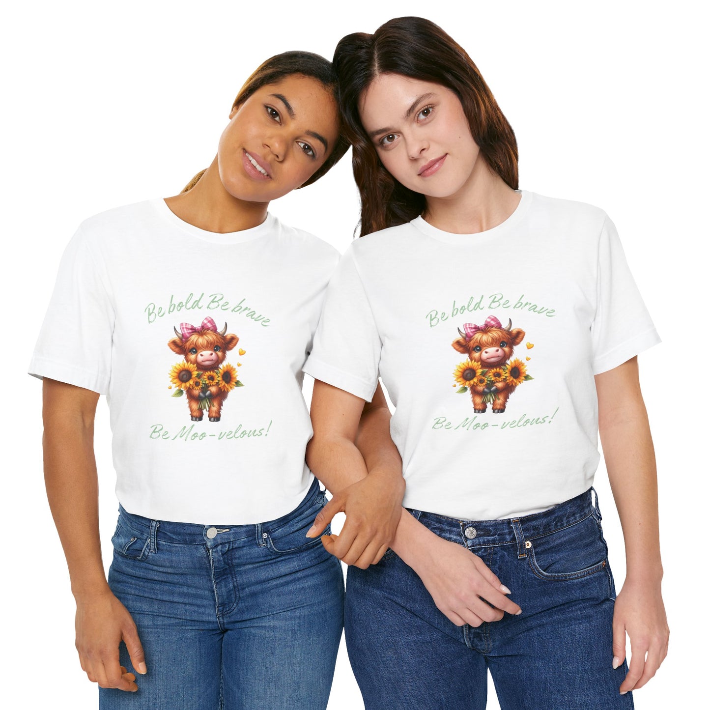 Be Bold, be brave, Be Moo-velous Highland Cow Sunflower Tee - Unisex T-Shirt Motivational Quote, Cow pun Gift Idea, Cow Lover tee, Cute Cow