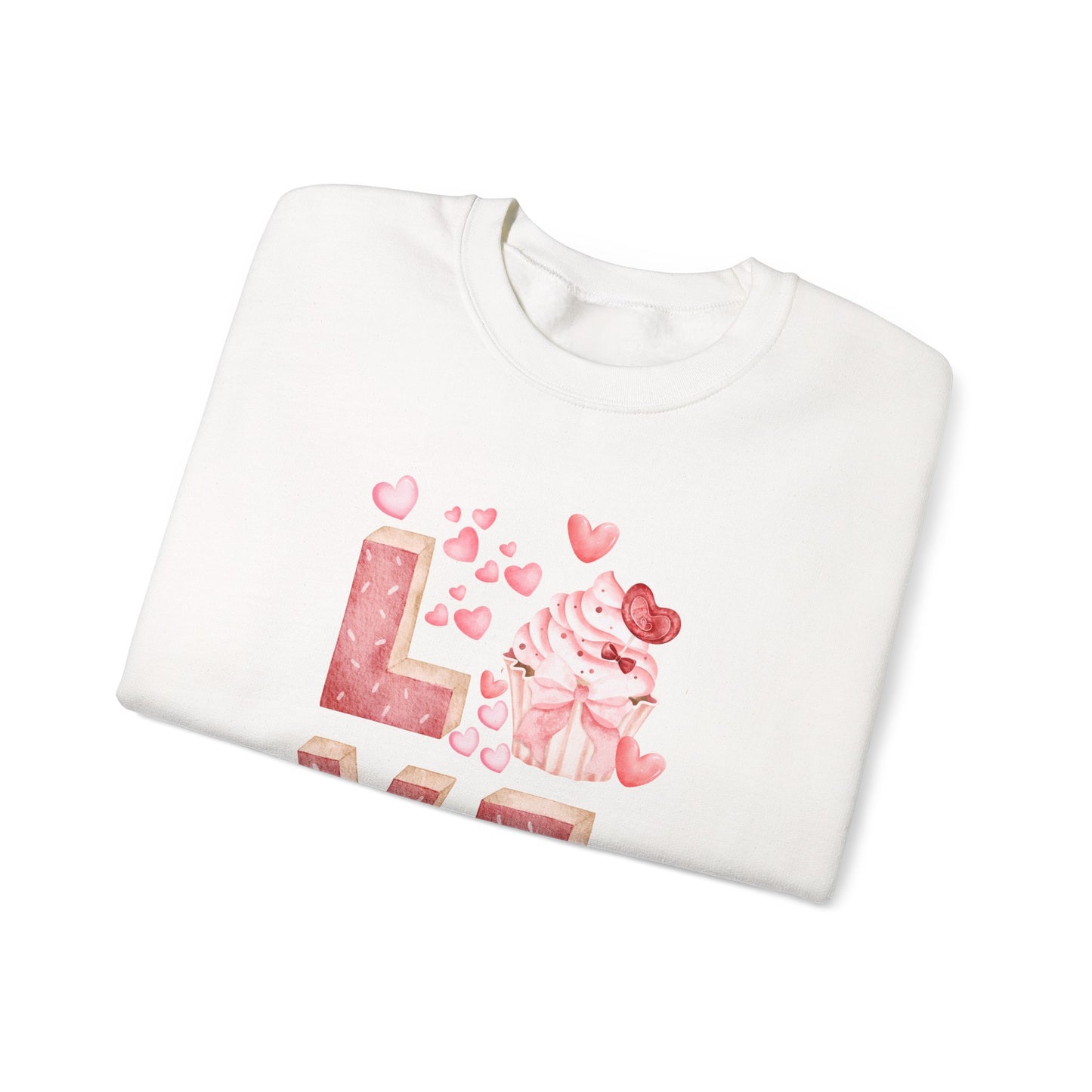 Stacked "Love" Cupcake Sweatshirt, Valentine's Day Gift, Cozy Unisex Sweater, Sweetheart Top, Romantic Apparel