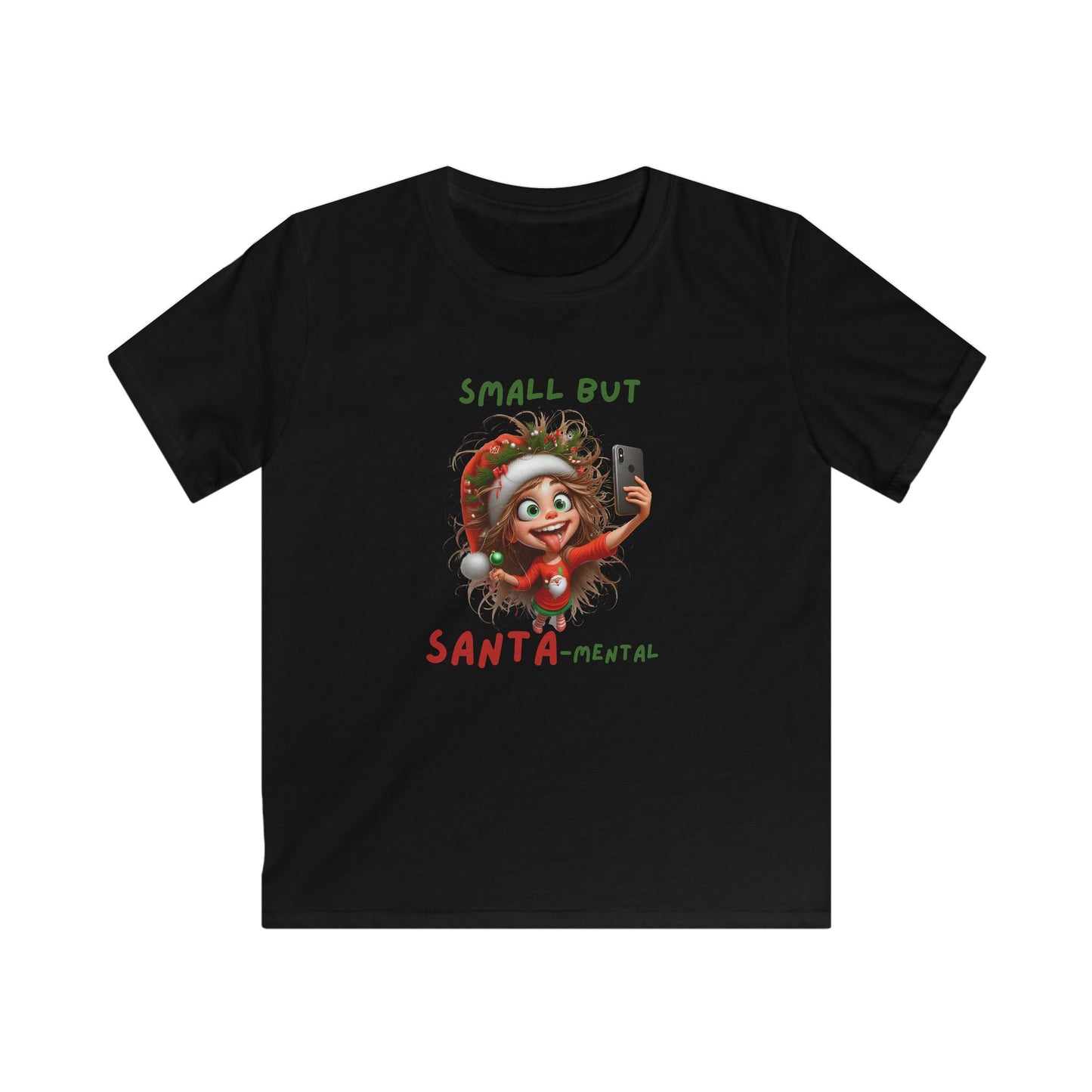 Small but Santa-Mental kids Tee - Fun Holiday T-Shirt, Christmas Gift, Youth Apparel, Cute Shirt for Kids, Santa-Themed Outfit
