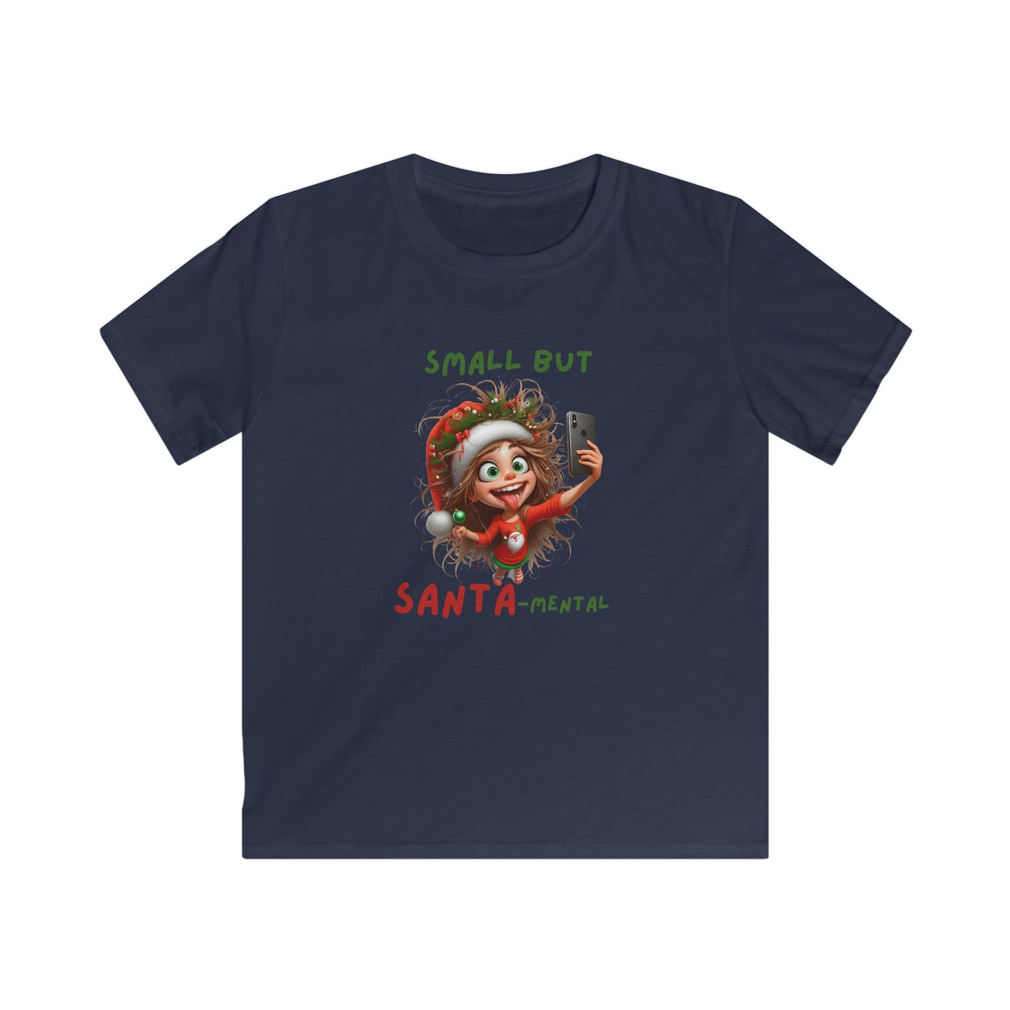 Small but Santa-Mental kids Tee - Fun Holiday T-Shirt, Christmas Gift, Youth Apparel, Cute Shirt for Kids, Santa-Themed Outfit