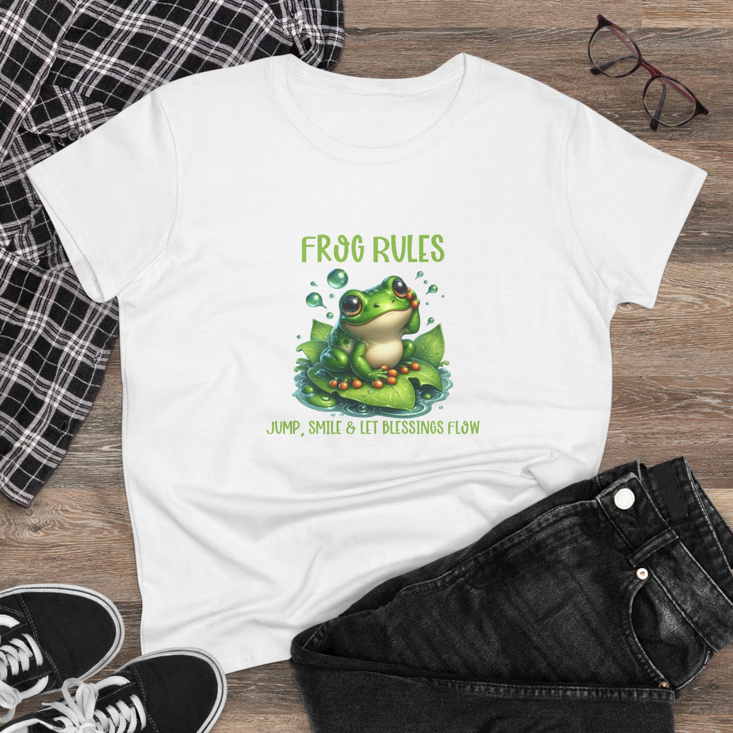 Frog Rules jump smile let blessings flow Womens semi fit Cotton Tee