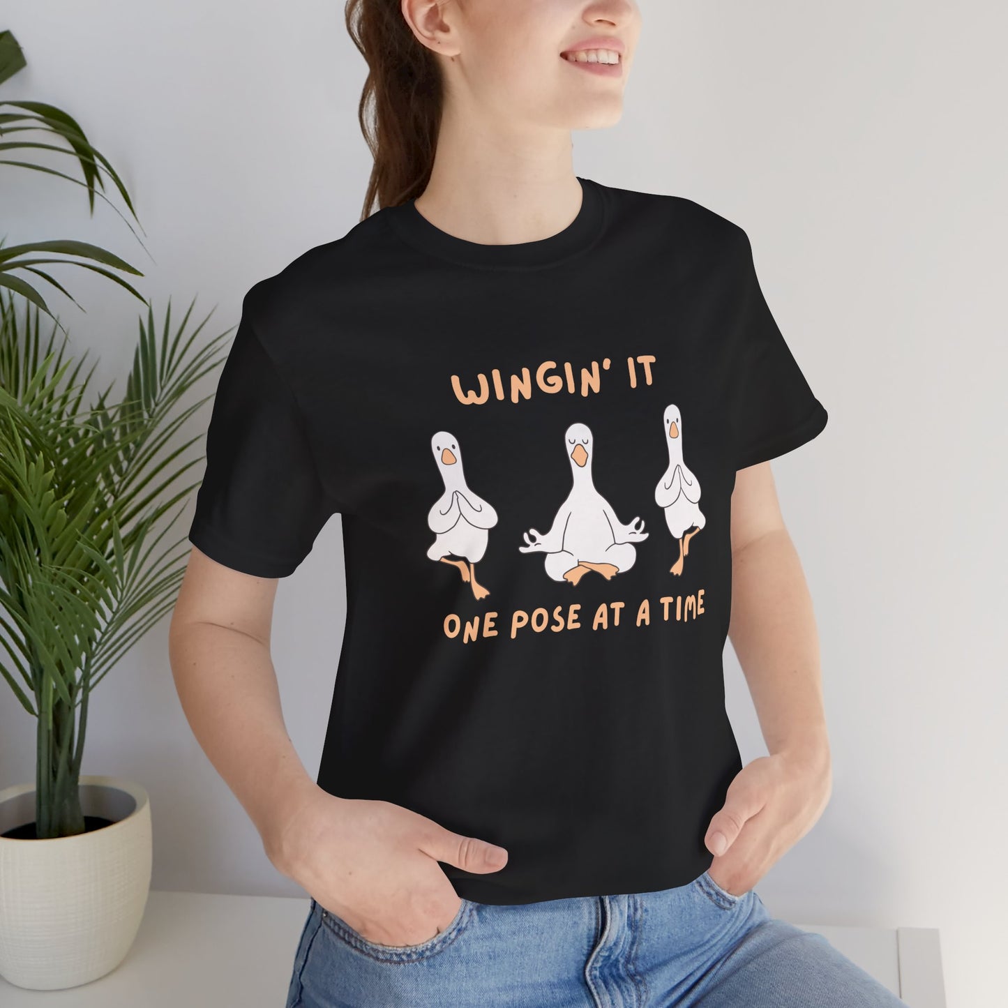 Wingin It One Pose at a Time Silly Goose Yoga Shirt