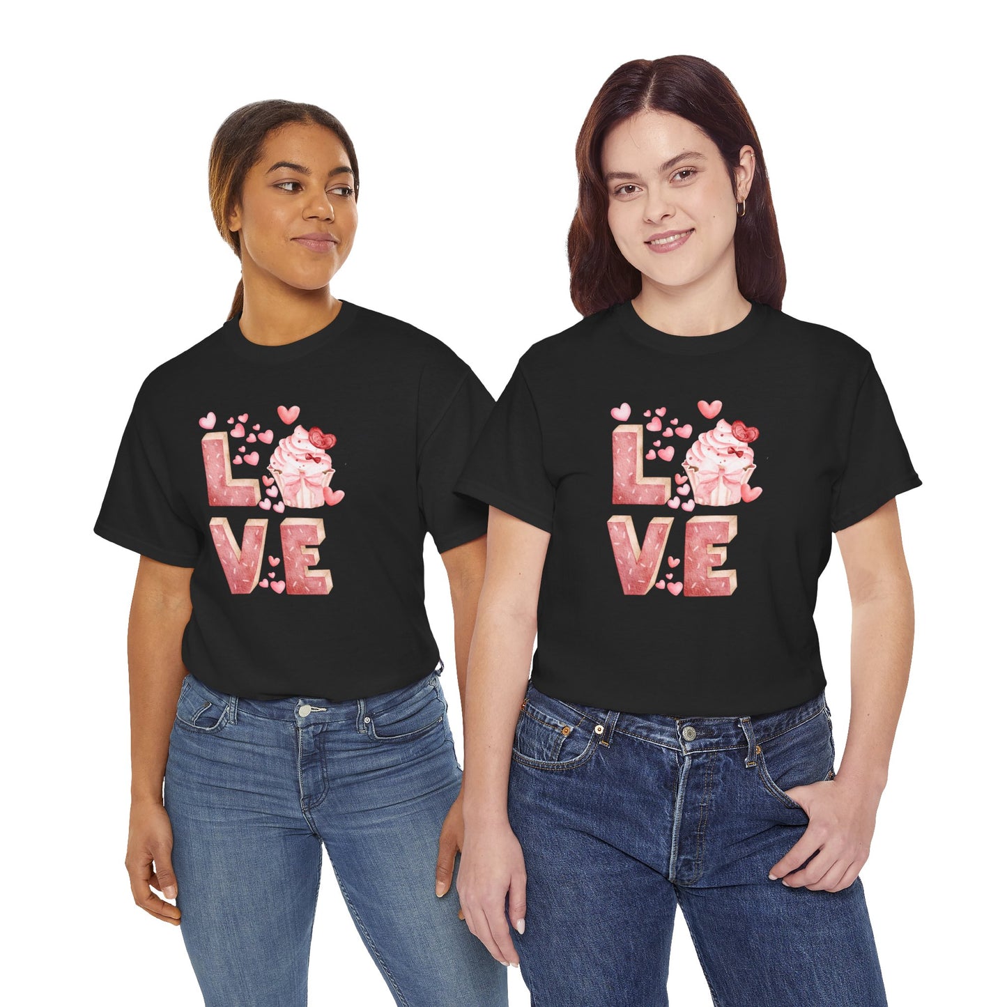 Cute Pink Love Cupcake Graphic Tee cupcake lover, Couples Gift, Unisex T-Shirt, Sweetheart Shirt, Heart Print Apparel, Romantic Wear