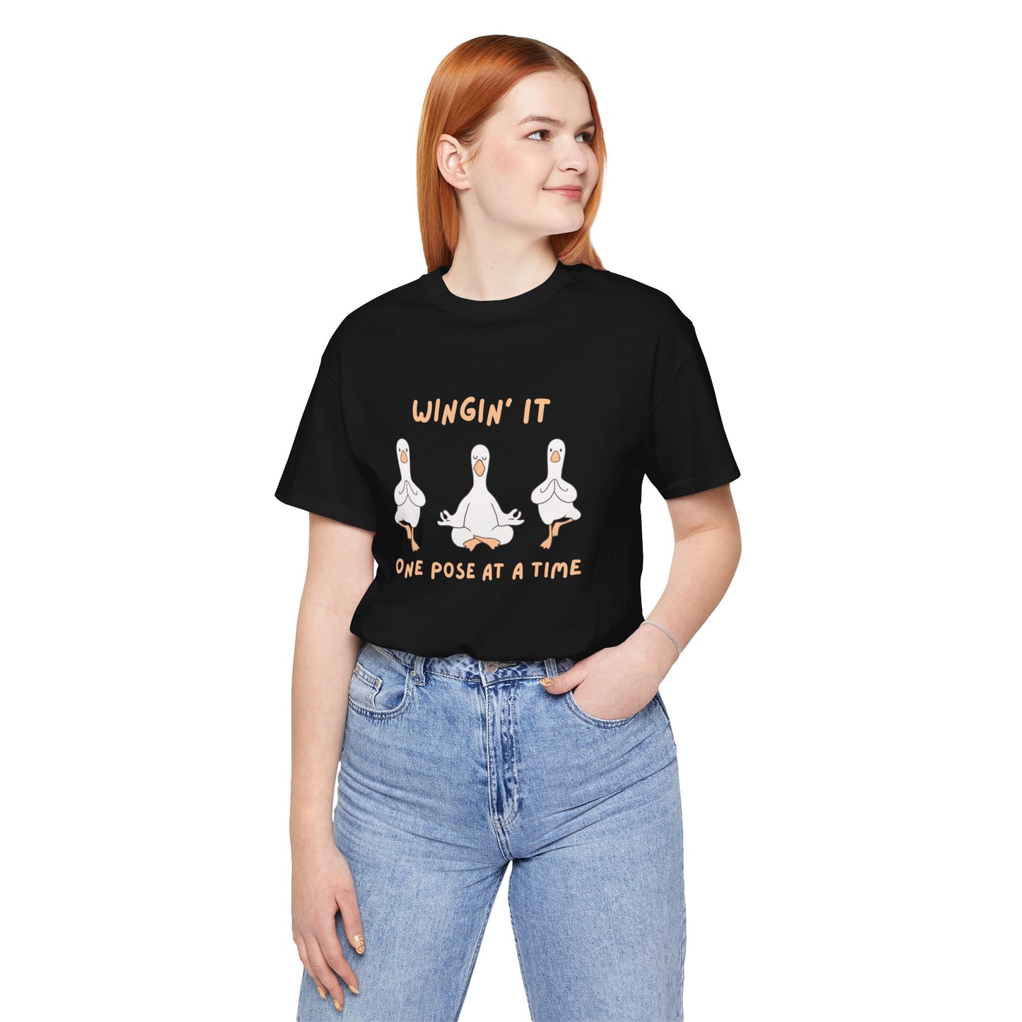 Wingin It One Pose at a Time Silly Goose Yoga Shirt