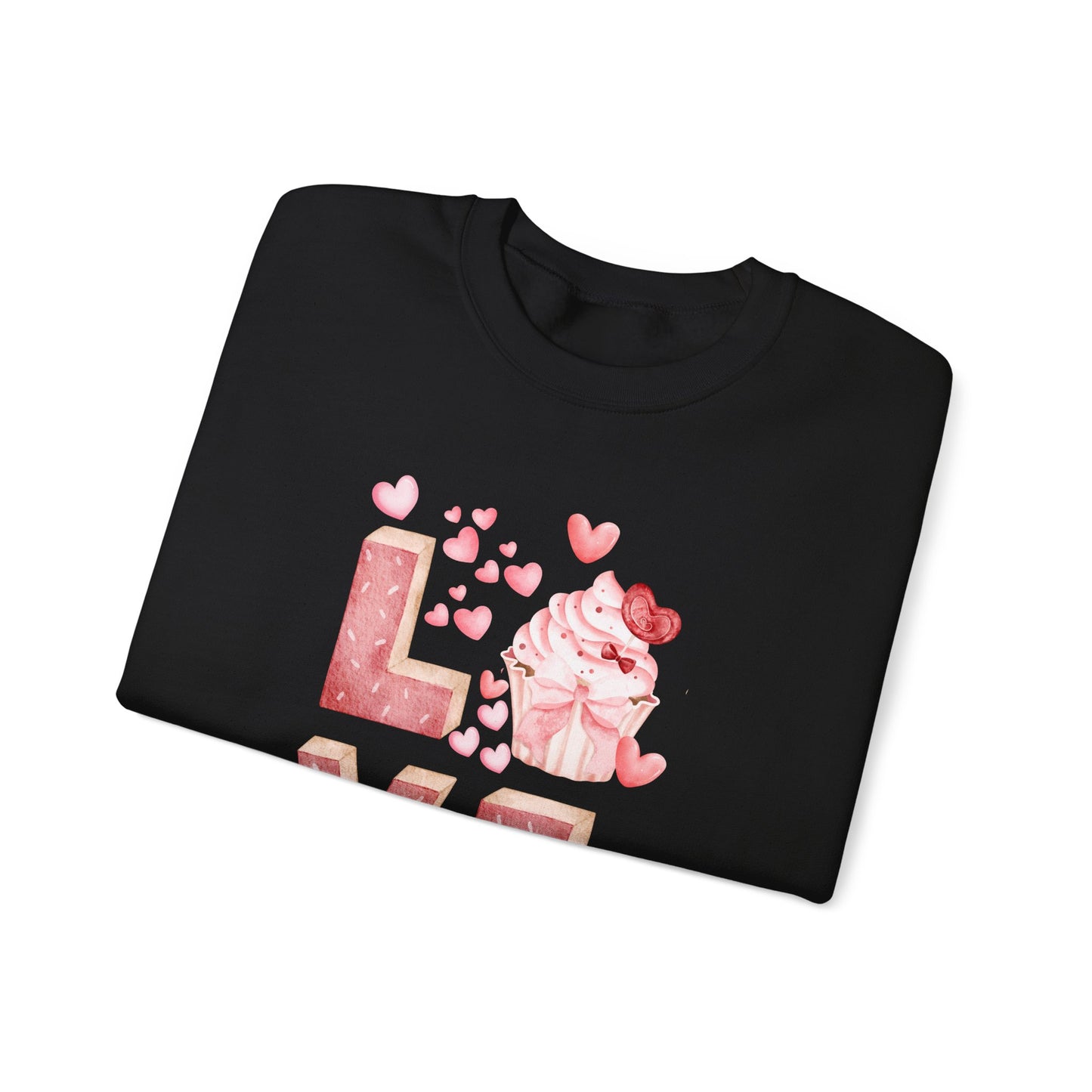 Stacked "Love" Cupcake Sweatshirt, Valentine's Day Gift, Cozy Unisex Sweater, Sweetheart Top, Romantic Apparel