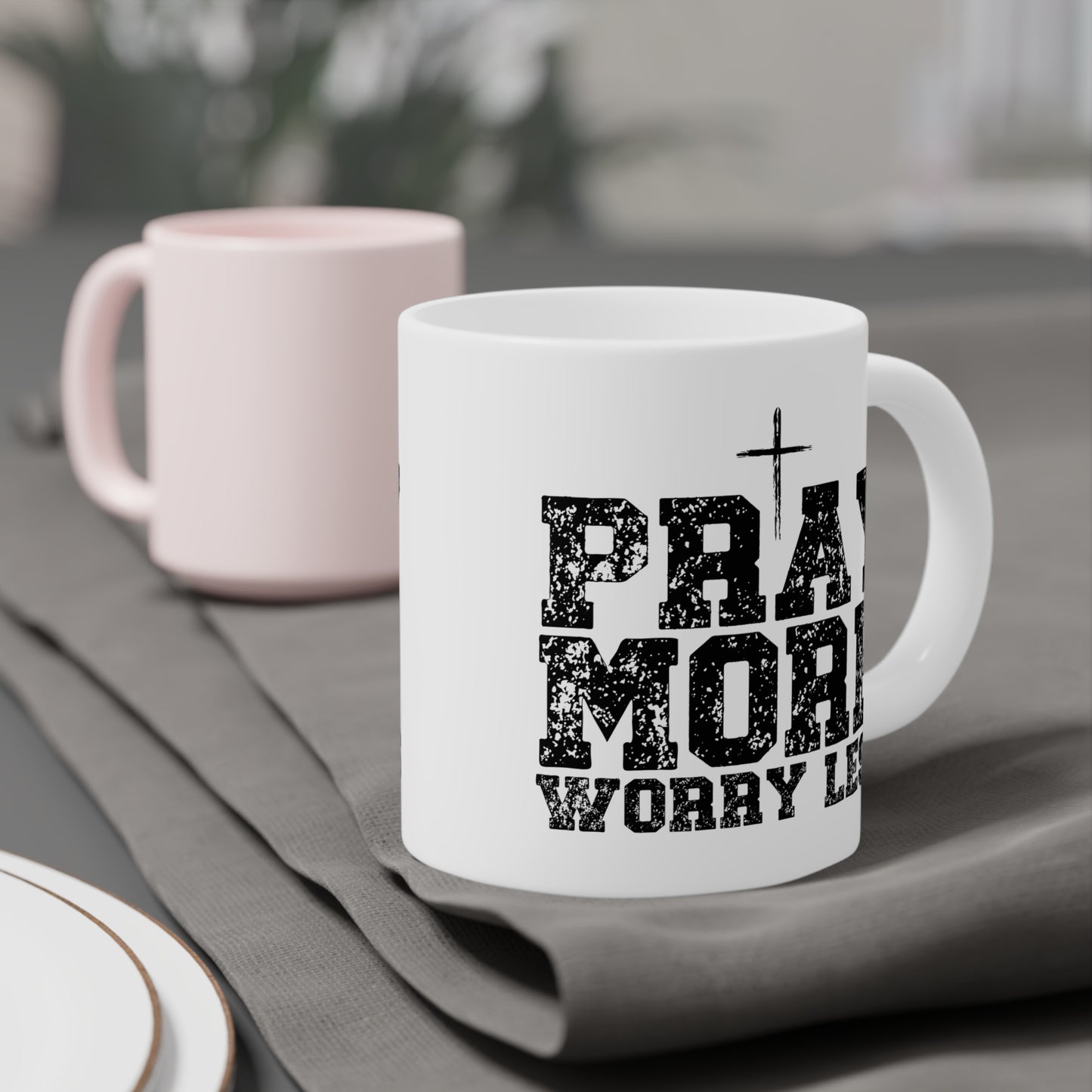 Pray More Worry Less Inspirational Ceramic Mug