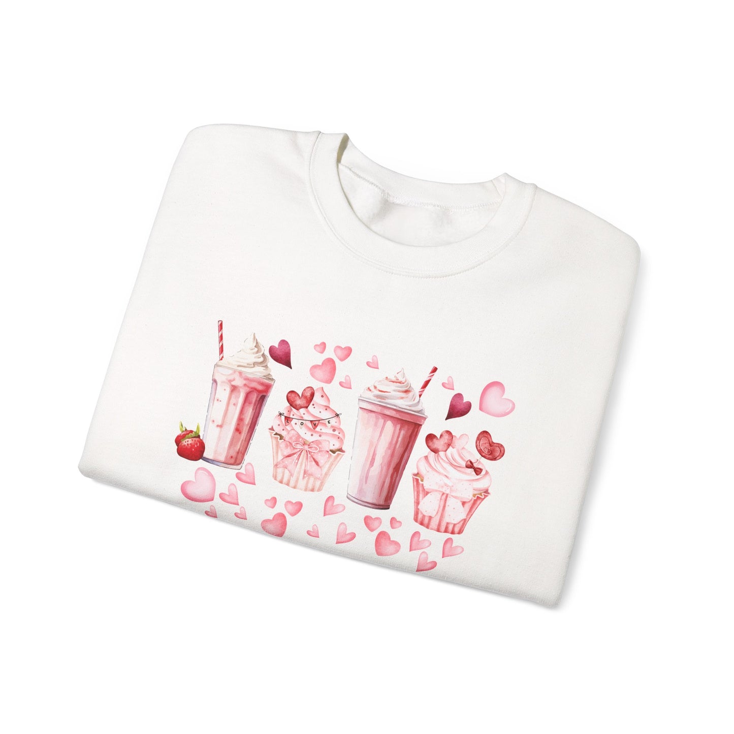 Sweet Treats Love Sweatshirt, Cozy Valentine's Gift, Cute Cupcake Apparel, Dessert Lover Crewneck, Girls' Night Out Style, Heart-Themed