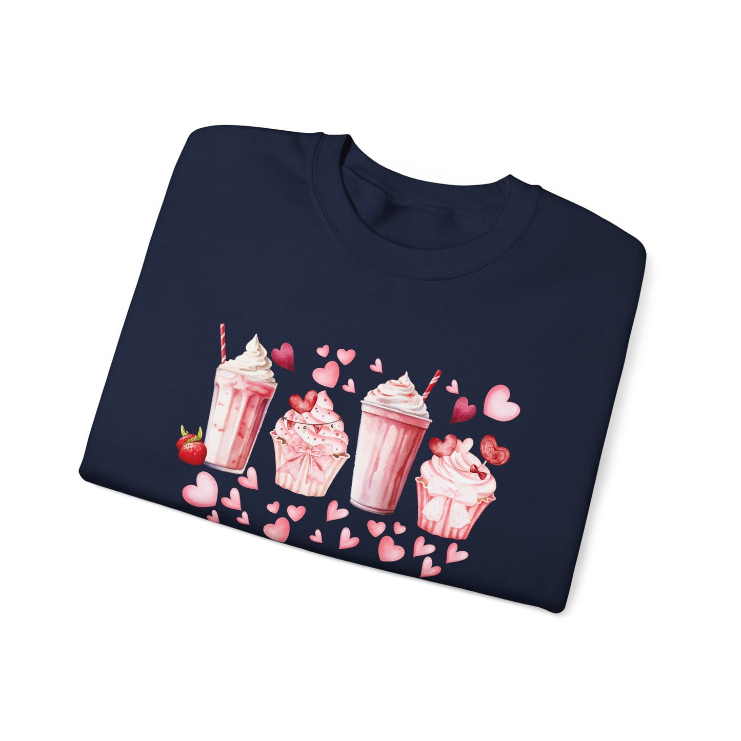 Sweet Treats Love Sweatshirt, Cozy Valentine's Gift, Cute Cupcake Apparel, Dessert Lover Crewneck, Girls' Night Out Style, Heart-Themed