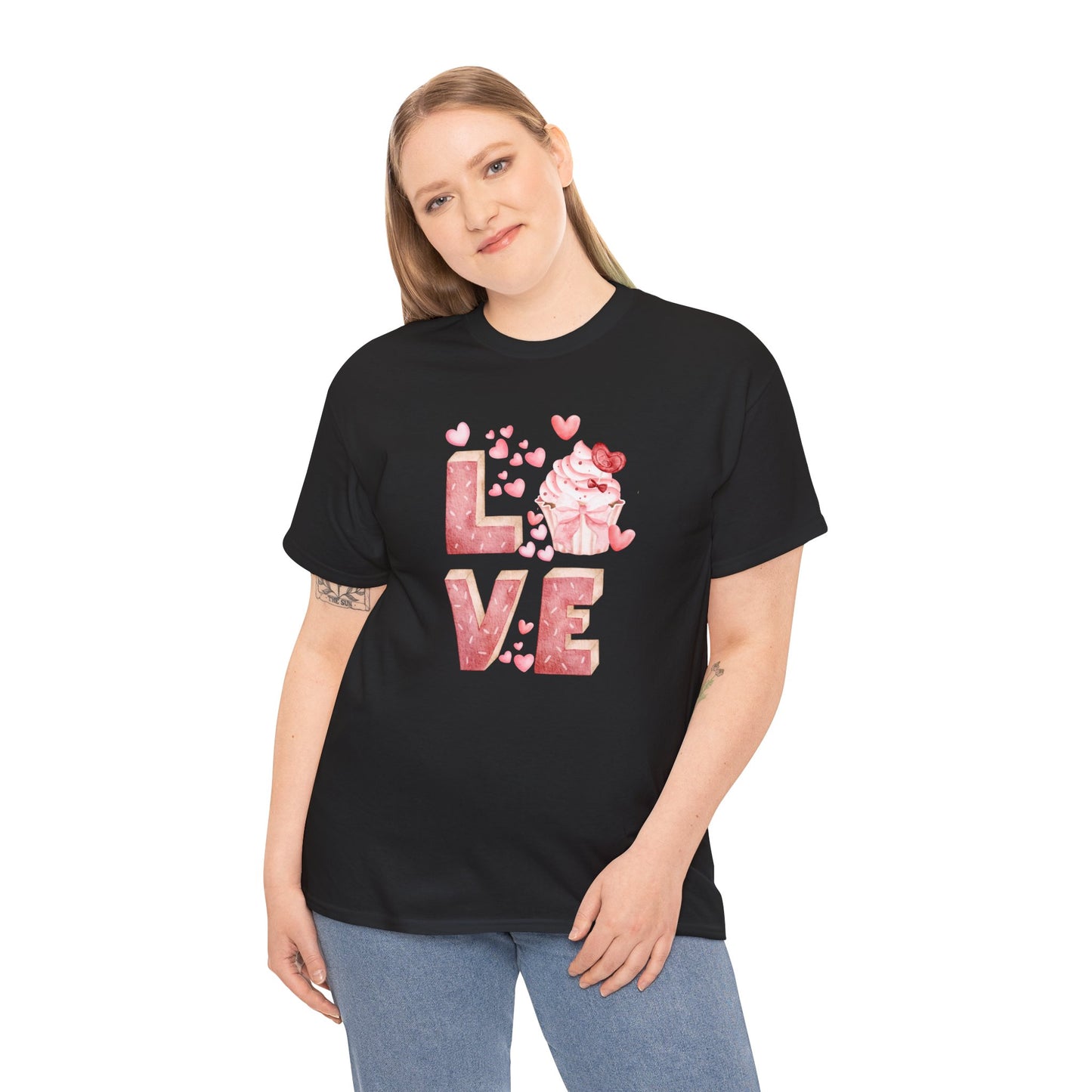 Cute Pink Love Cupcake Graphic Tee cupcake lover, Couples Gift, Unisex T-Shirt, Sweetheart Shirt, Heart Print Apparel, Romantic Wear