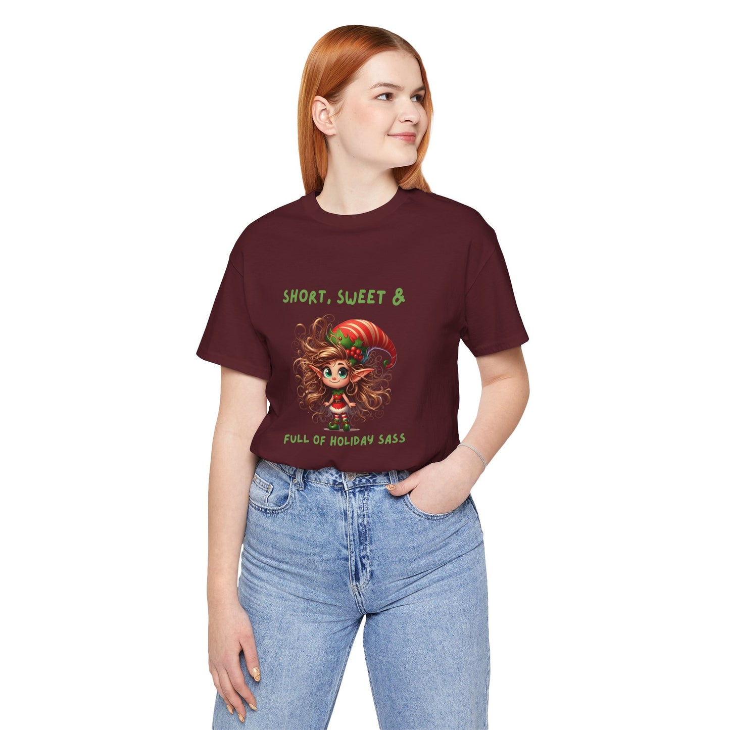 Short, sweet, full of Holiday Sass Tee, Unisex funny Christmas T-Shirt, Cute Holiday Apparel, Short Sleeve Festive Shirt, Gift for Holiday Lovers