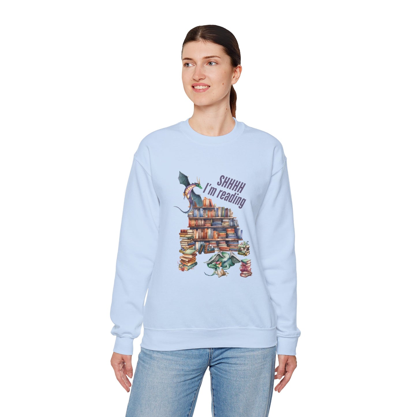 Dragons & Books – Cozy Fantasy Sweatshirt for Readers and Dreamers Book Lover Crewneck, Reader Jumper, Literary Gift, Bibliophile Apparel