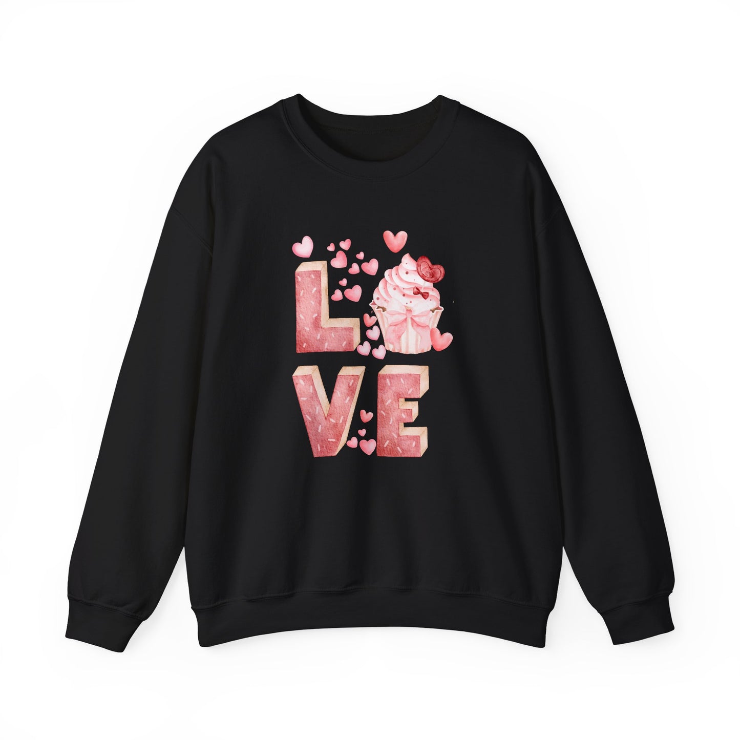 Stacked "Love" Cupcake Sweatshirt, Valentine's Day Gift, Cozy Unisex Sweater, Sweetheart Top, Romantic Apparel