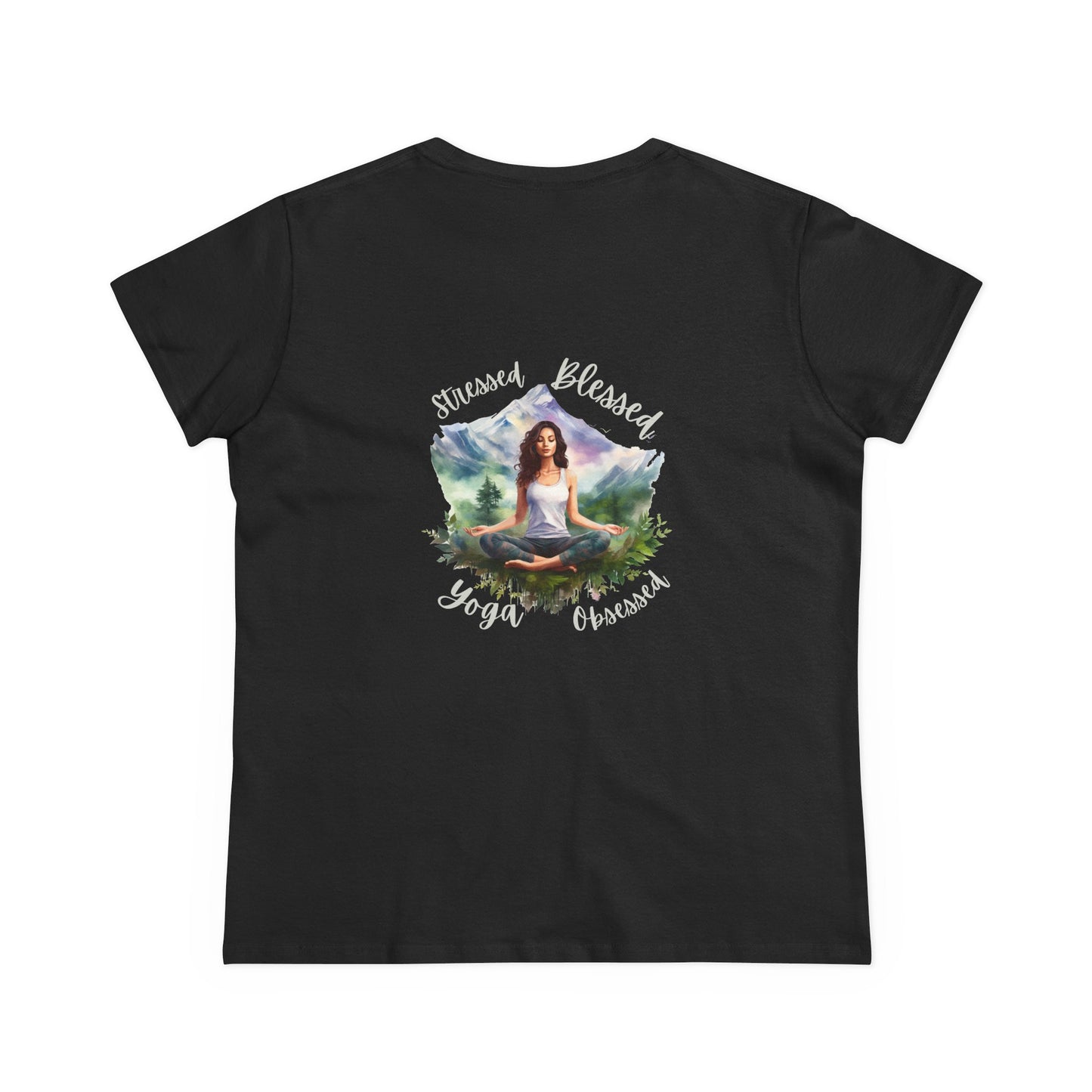 Stressed Blessed yoga Obsessed Woman's Semi fitted Shirt
