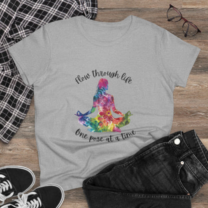 Yoga Tee - "Flow Through Life, One Pose at a Time" Woman's Semi fit tee
