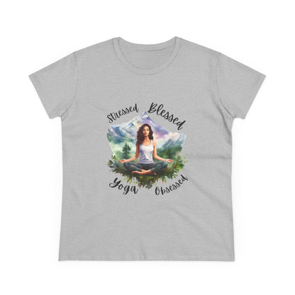 Stressed Blessed yoga Obsessed Woman's Semi fitted Shirt