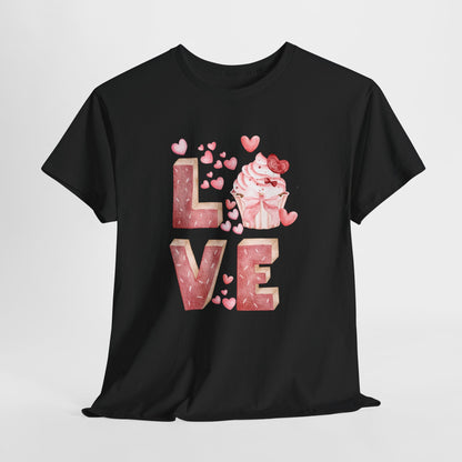 Cute Pink Love Cupcake Graphic Tee cupcake lover, Couples Gift, Unisex T-Shirt, Sweetheart Shirt, Heart Print Apparel, Romantic Wear