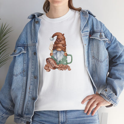 Cozy Coffee Gnome Tee, Unisex Heavy Cotton Tee, Perfect for Coffee Lovers, Holiday Gift, Cute Gnome Shirt, Casual Wear, Festive Attire