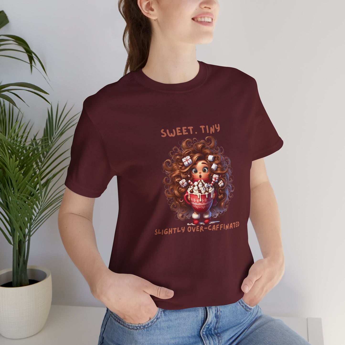 Sweet Tiny Over-Caffeinated Tee, Funny T-Shirt, Gift for Coffee Lovers, Cute Humor Top, Unisex Short Sleeve Shirt