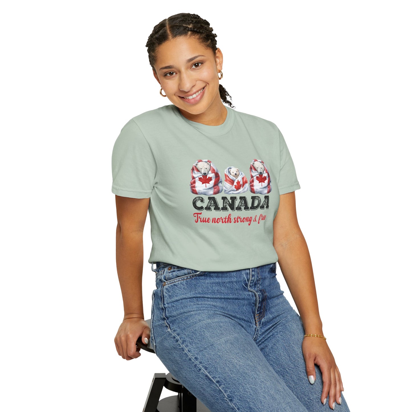 Canada True North Strong & Free Unisex T-Shirt Polar Bears Wrapped in Canada Flag